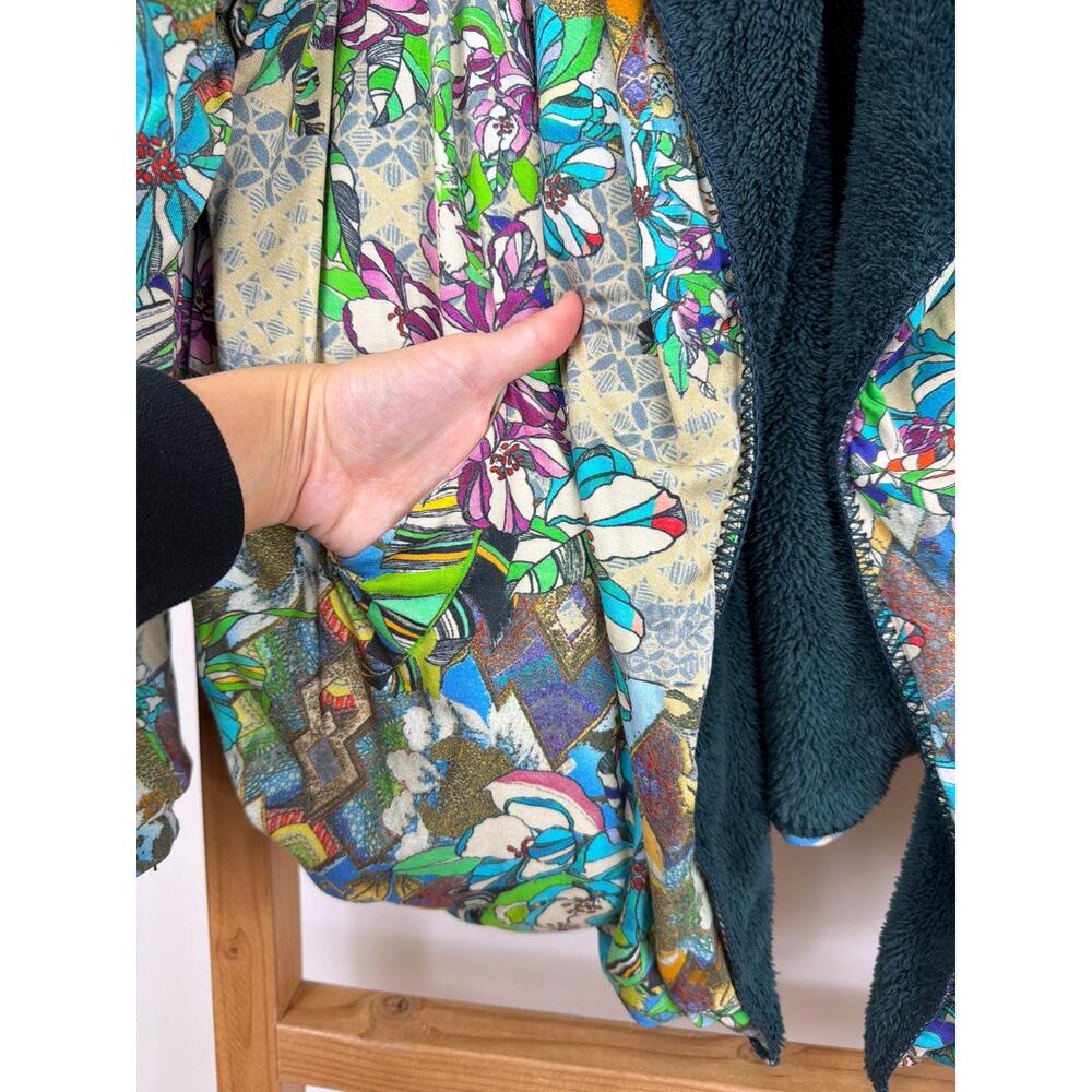 Johnny Was Reversible Fuzzy Floral Hooded Open Front Jacket Women’s XL Artwear - Picture 11 of 13
